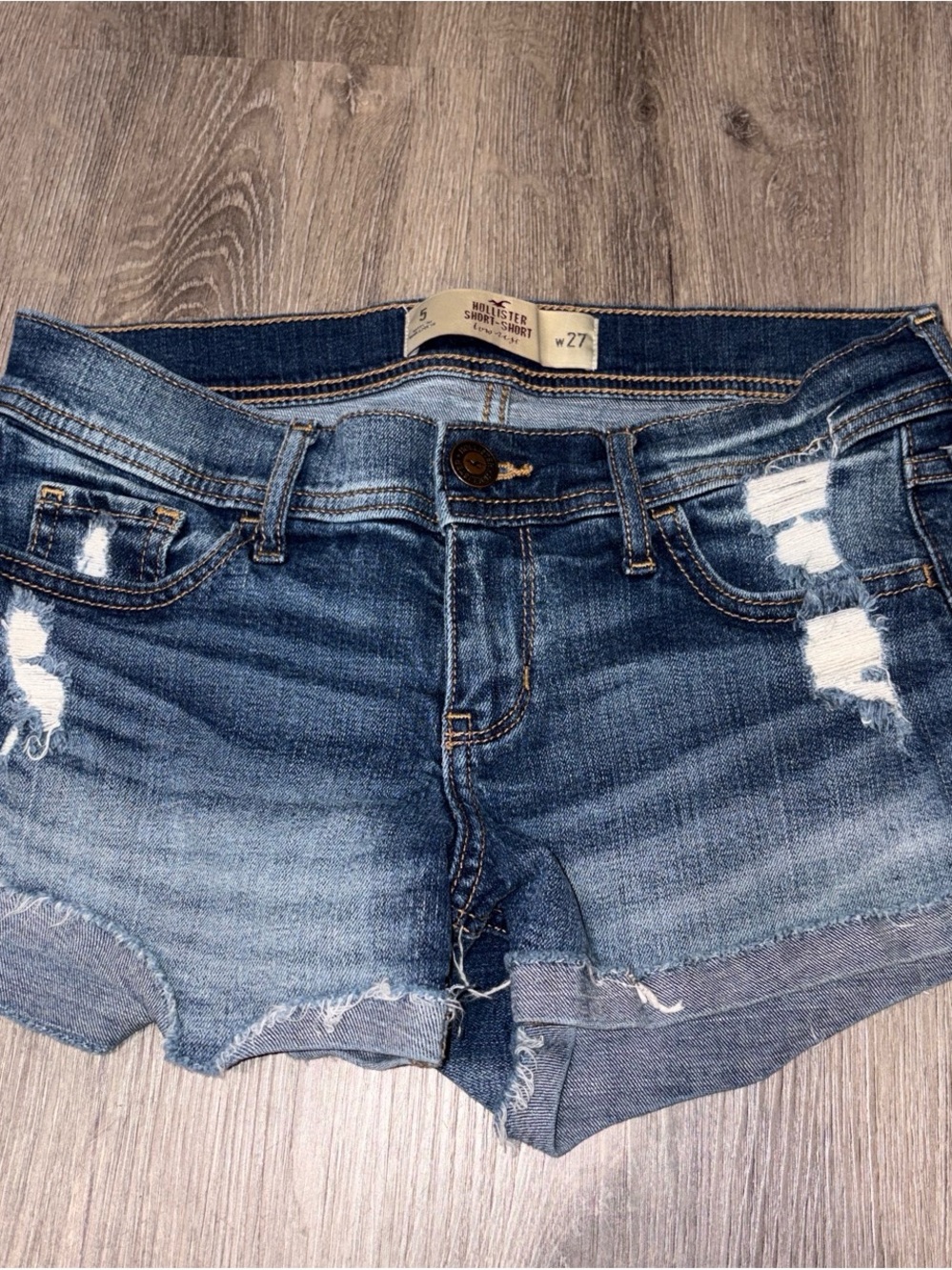 Hollister Faded Blue Distressed Low-Rise Jean Shorts